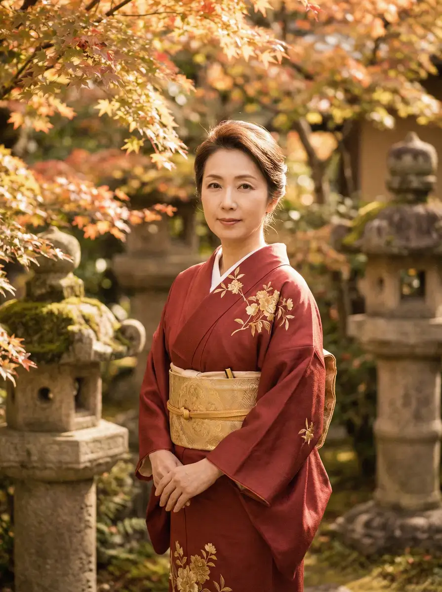 一位身穿暗红色和服的优雅 焕儿-焕儿传媒官方入口|精品焕儿高清播放 在日式庭院中